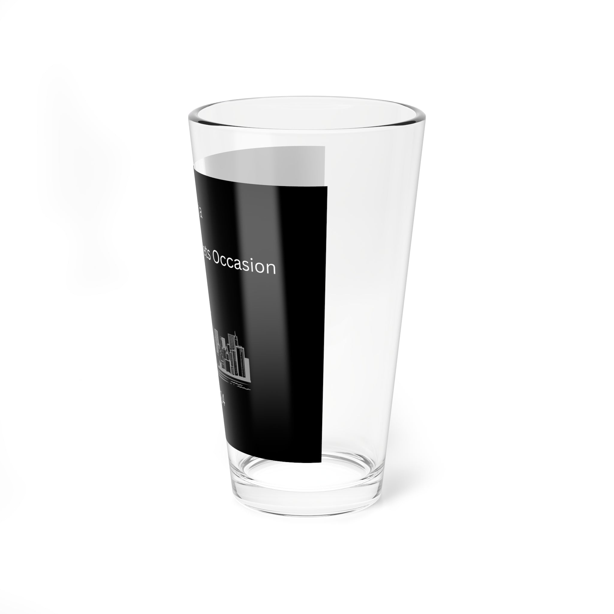 City Skyline Pint Glass, 16oz Mixing Glass with Custom Text