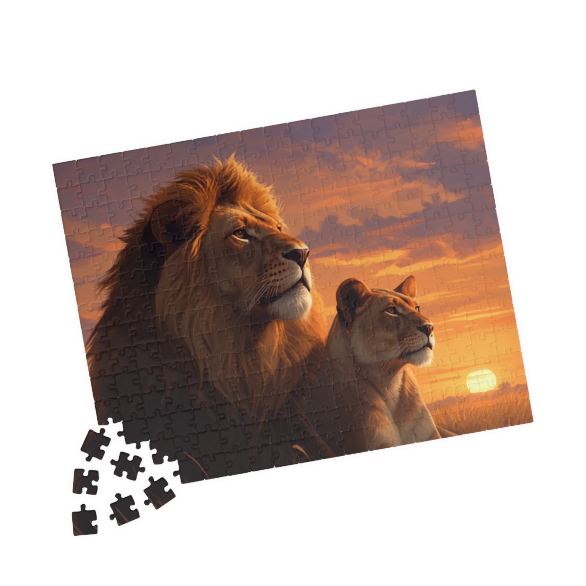 Lions in the Savanna sunset puzzle