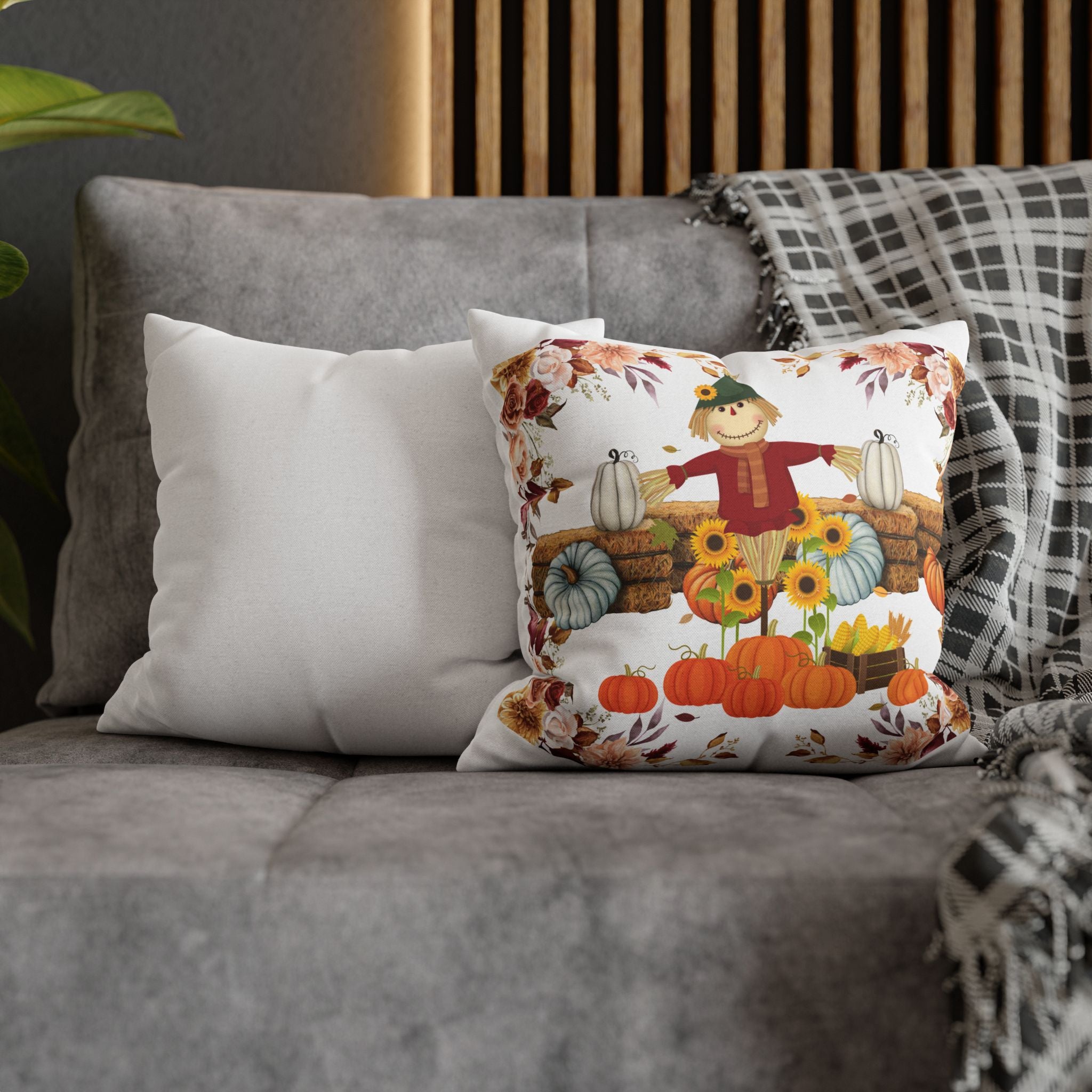 Fall Harvest Pillowcase, Cozy Home Decor, Seasonal Accent, Thanksgiving Gift, Scarecrow Design, Autumn Vibes