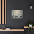 Deer Herd in Misty Forest Satin Canvas Stretched | Deer Wall Art