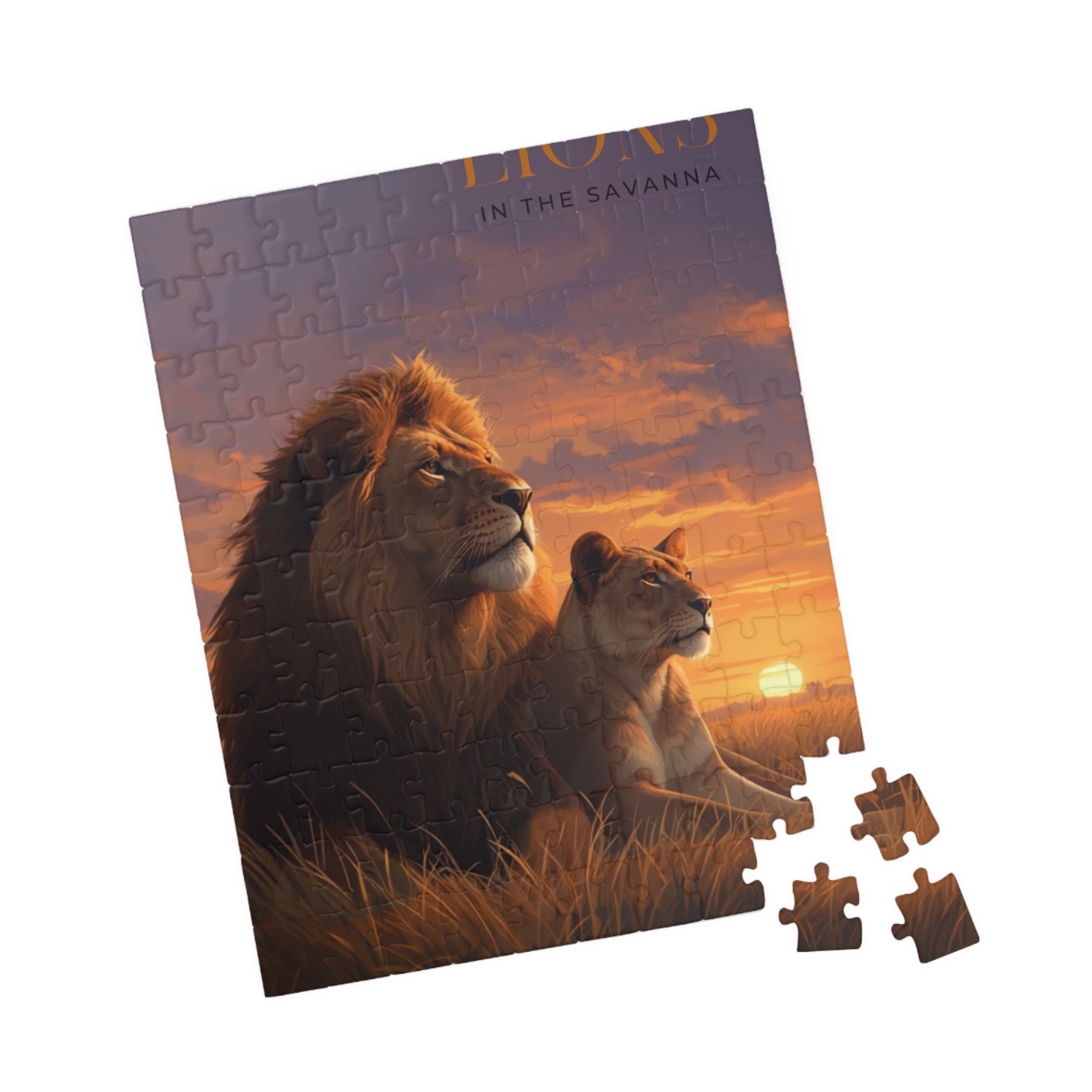 Lions in the Savanna sunset puzzle