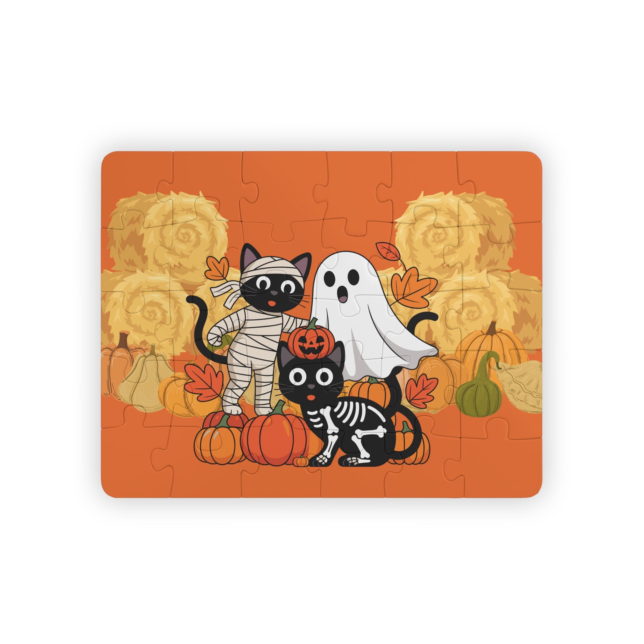 Halloween Kids' Puzzle, 30-Piece Cat and Ghost Jigsaw, Halloween Decor