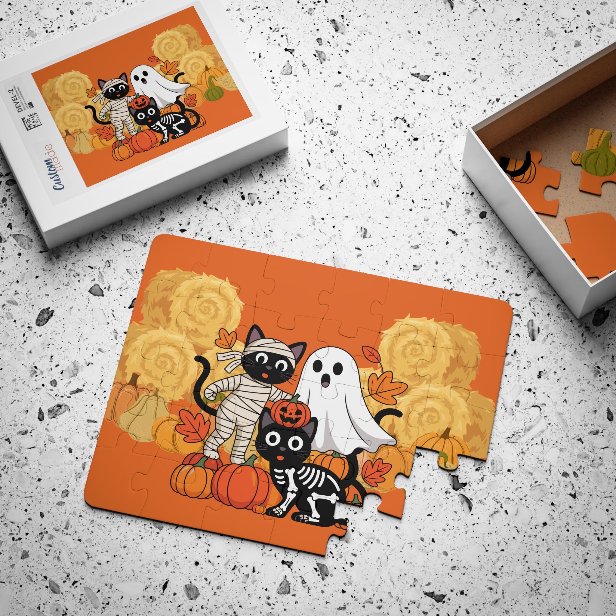 Halloween Kids' Puzzle, 30-Piece Cat and Ghost Jigsaw, Halloween Decor