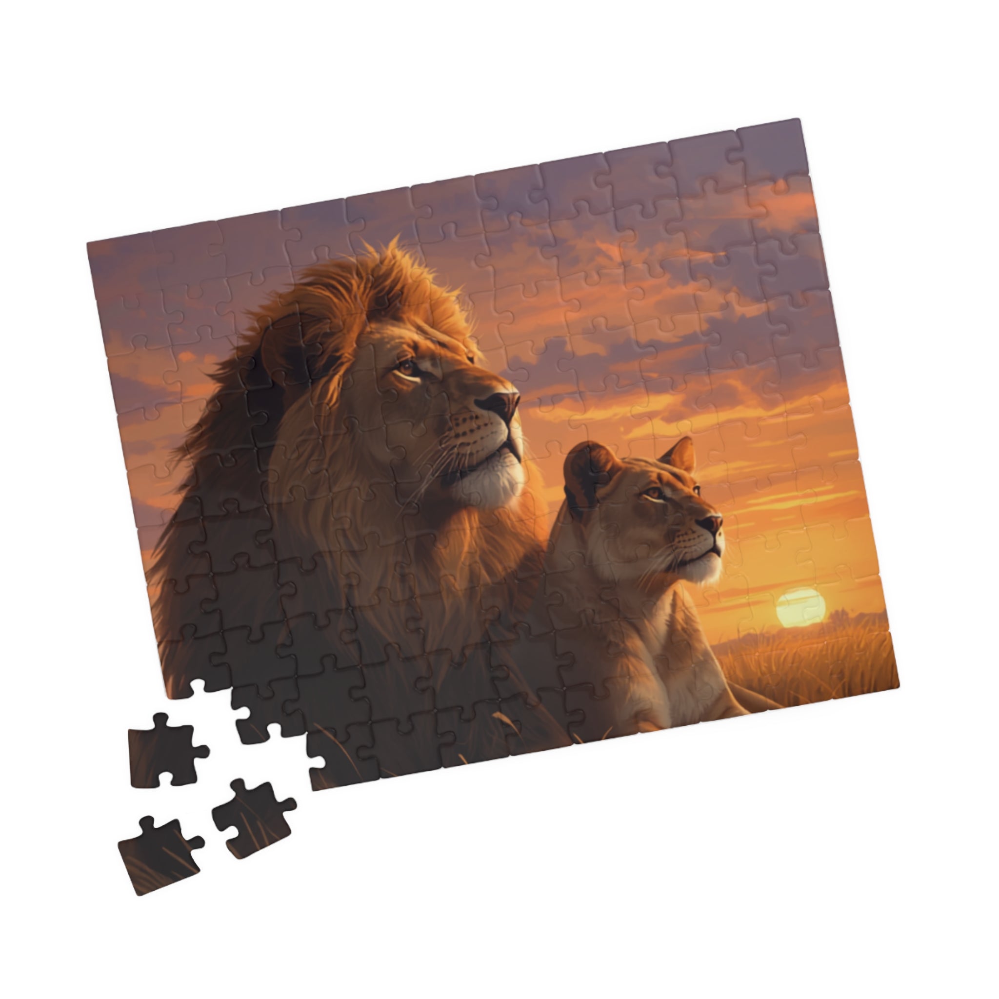 Lions in the Savanna sunset puzzle
