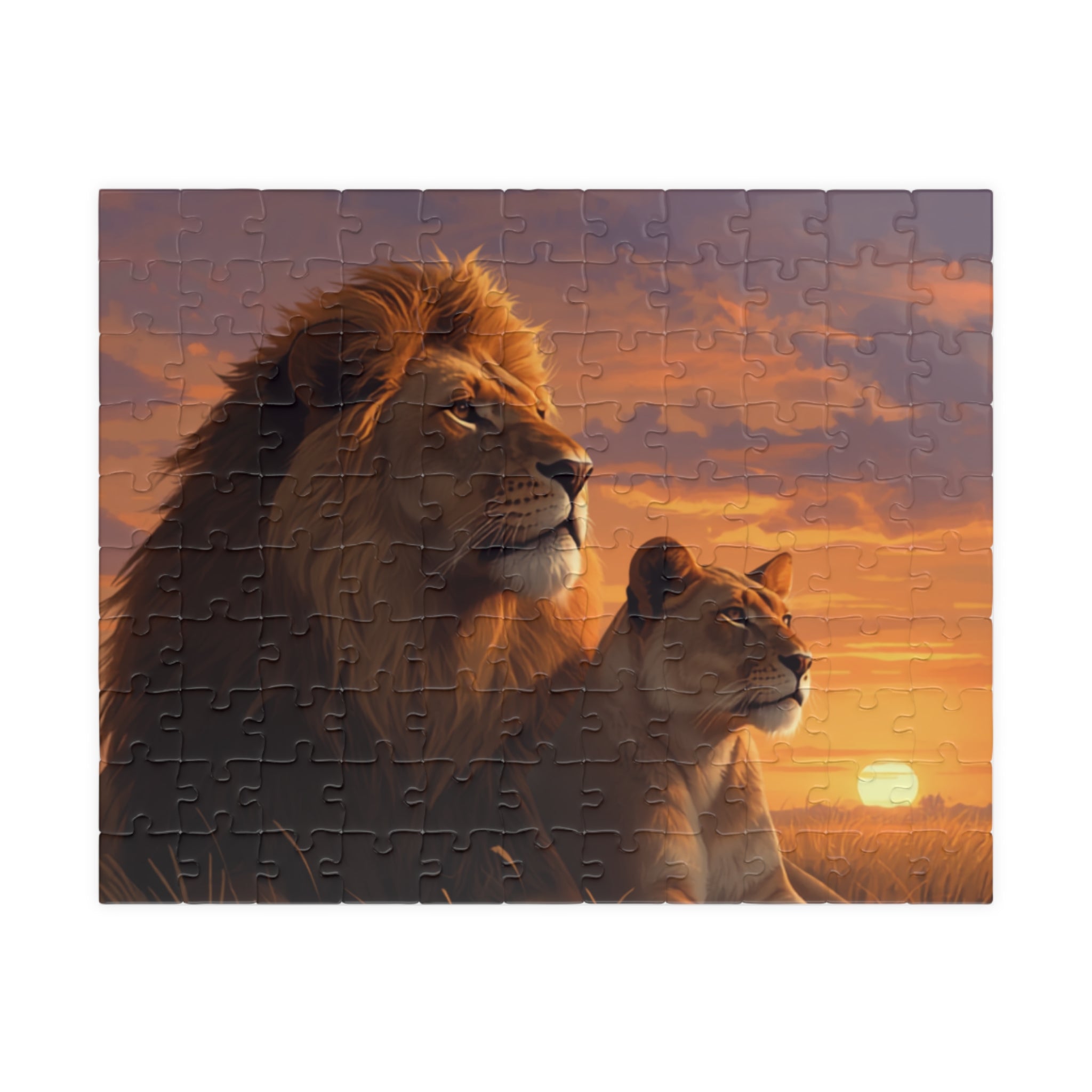 Lions in the Savanna sunset puzzle