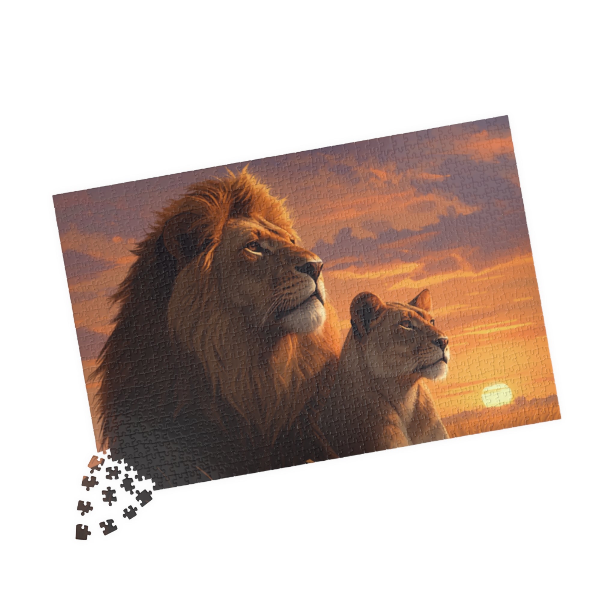 Lions in the Savanna sunset puzzle