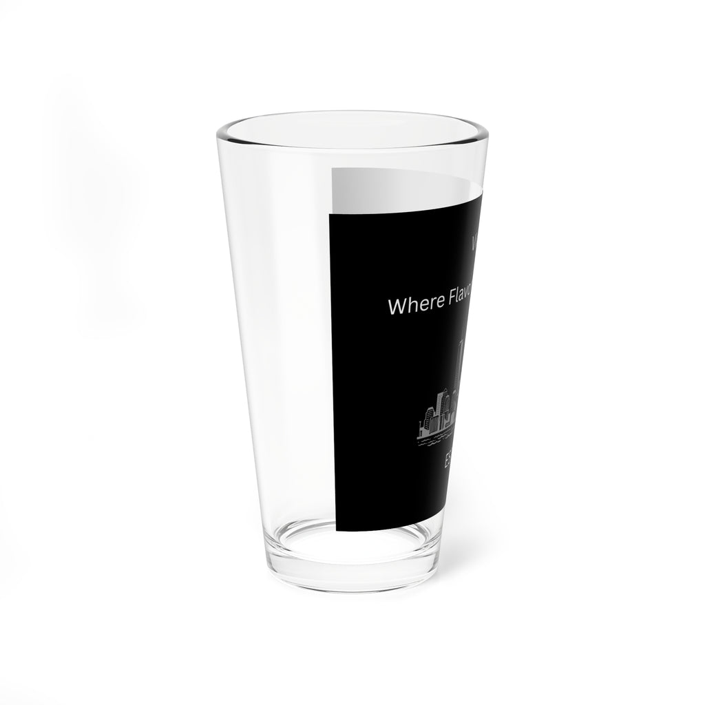 City Skyline Pint Glass, 16oz Mixing Glass with Custom Text